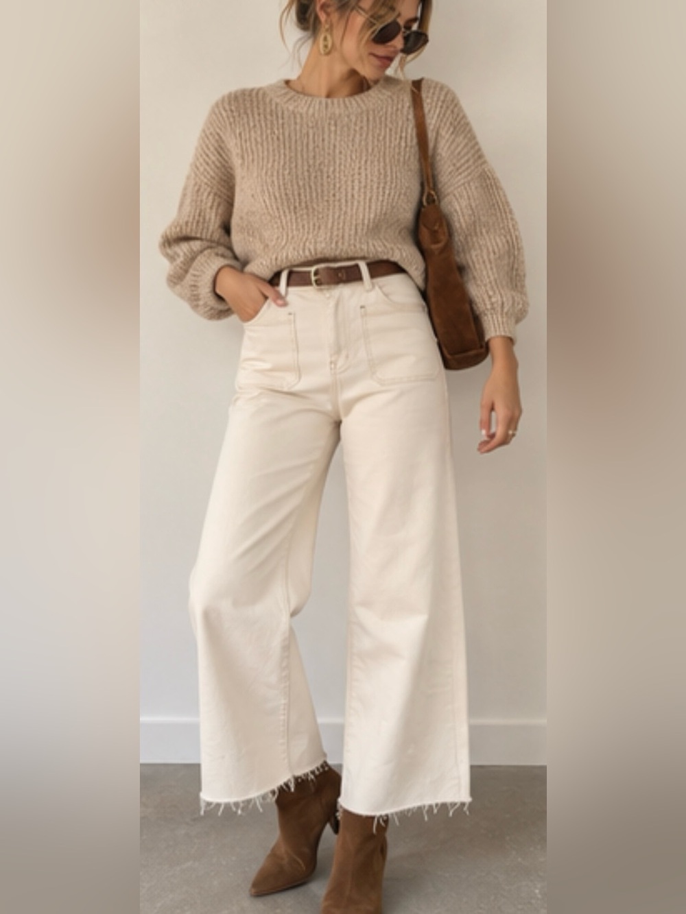 Madewell Emmett Wide Leg Jeans 29P Petite Ecru Cream Raw Hem NWOT